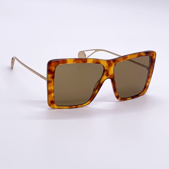 NEW GUCCI SHIELD SUNGLASSES GUCCI HAVANA GOLD EYEWEAR GUCCI GG0434S 003 - Picture 5 of 7